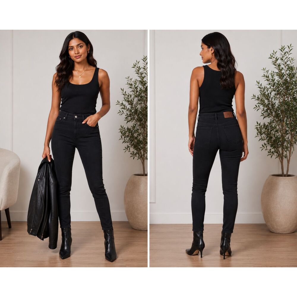 Madewell 10” High Rise Skinny Jeans Black Size 26 Tall EUC